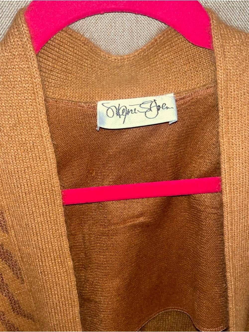 Camel colored Tiger Stripe Open Cardigan vintage St. John small - Picture 3 of 4